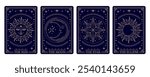 Magic tarot cards, mystic esoteric occult frames showcase intricate patterns and occult symbols like stars, sun and crescent moon. Vector spiritual supernatural cards for astrology and fortune telling