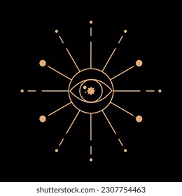Magic Tarot eye symbol on black background. Tarot symbolism. Mystery, astrology, esoteric