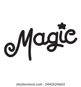 Magic text black color isolated on transparent background. Hand drawn vector art.