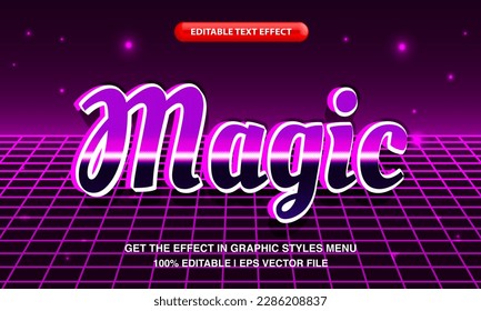 Magic text effect, editable retro neon light synthwave text effect style