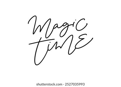 Magic time. Christmas text with brush calligraphy. Vector black with white for winter holidays greeting card, invitations.