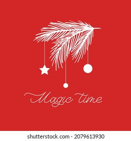 Magic time. New Year and Christmas lettering composition for festive design and New Year gifts