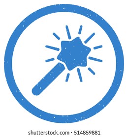 Magic Tool rubber seal stamp watermark. Icon symbol inside circle frame with grunge design and dust texture. Scratched vector cobalt ink sign on a white background.