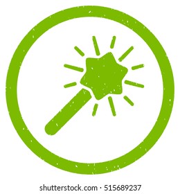 Magic Tool rubber seal stamp watermark. Icon symbol inside circle frame with grunge design and corrosion texture. Scratched vector eco green ink sticker on a white background.