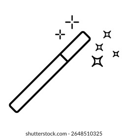 Ferramenta mágica com efeito brilhante ícone da linha para fantasia charme interface do usuário assistente encantamento aplicativo encantamento feitiço design vetor ilustração.