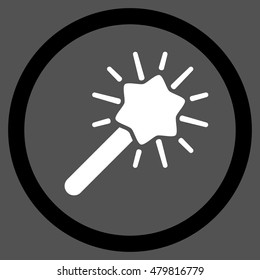 Magic Tool vector bicolor rounded icon. Image style is a flat icon symbol inside a circle, black and white colors, gray background.