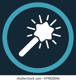 Magic Tool vector bicolor rounded icon. Image style is a flat icon symbol inside a circle, blue and white colors, dark blue background.