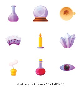 Magic tools icon set. Cartoon set of 9 magic tools vector icons for web design isolated on white background