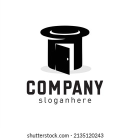 Diseño del logo de la puerta del sombrero superior mágico vector silueta negra 