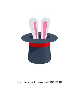 Magic top hat and a rabbit stock. Cartoon vector illustration.