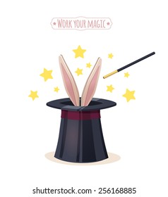 Magic Top Hat With Rabbit. Vector Illustration.