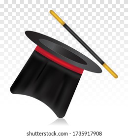 Magic top hat and wand - magician costume flat icons for apps and websites