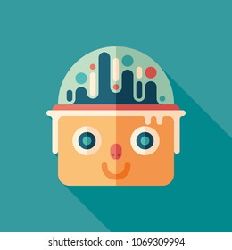 Magic toy face character colorful flat square icon with long shadows.