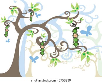 magic tree baby BOY in a pod (vector) - illustrated art