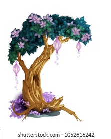 Magic tree with flowers isolated