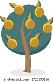 Zauberbaum mit Orangen und Früchten im Cartoon-Stil