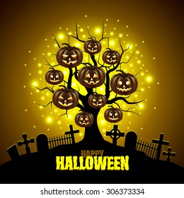 Magic tree with pumpkins Halloween background detailed vector