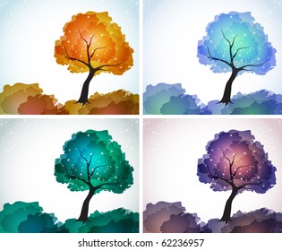 magic tree with stars. different seasons