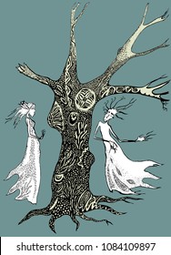 Magic tree and wood spirits