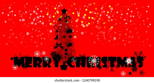 Magic trees and Snowfall Header Isolated on blue background for Web Design. Vector illustration, calligraphic design. Merry Christmas greeting card.  