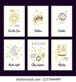Magic Trendy Posters. Vector Illustration of Mystery and Witch Greeting Cards.