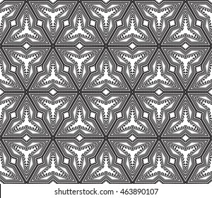 The magic triangle. Series mirror transformation of triangular shapes. Vector illustration. For the interior design, printing, textile industry.