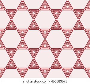 Magic triangle. Series mirror transformation of triangular shapes. Vector illustration. For the interior design, printing, textile industry. Pink color