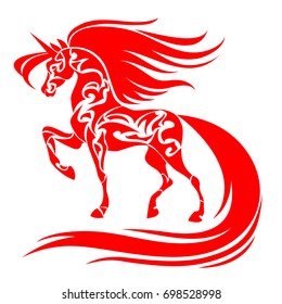 Magic tribal Unicorn. Spiritual, esoteric, totem animal symbol. For t-shirt, bag, postcard,and logo. Tattoo design
