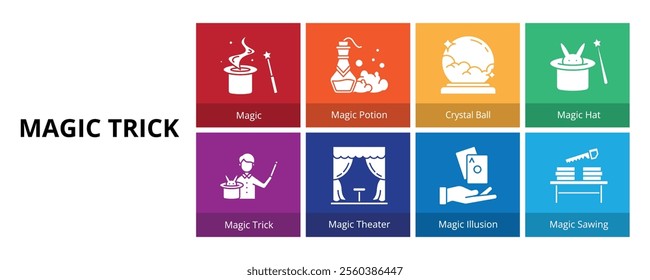 Magic Trick Glyph Solid Banner Web Icon Set Vector Illustration