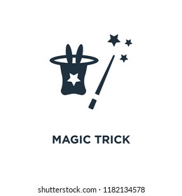 Magic trick icon. Black filled vector illustration. Magic trick symbol on white background. Can be used in web and mobile.