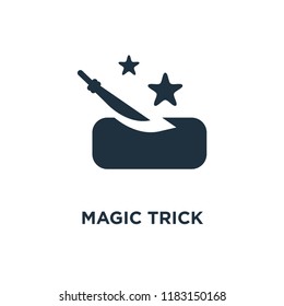 Magic trick icon. Black filled vector illustration. Magic trick symbol on white background. Can be used in web and mobile.