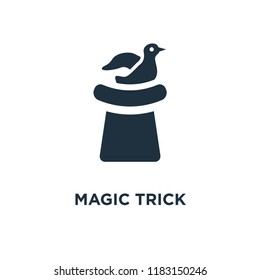 Magic trick icon. Black filled vector illustration. Magic trick symbol on white background. Can be used in web and mobile.