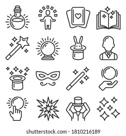 Magic and Trick Icons Set on White Background. Vector