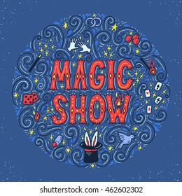 Magic Trick Performance, Circus, Show Concept. Hand Drawn Vector Illustration.