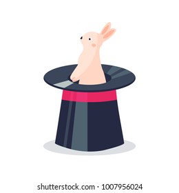  Magic trick with rabbit and hat.Vector illustration.
