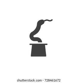 Magic trick with a snake out of a hat icon vector, filled flat sign, solid pictogram isolated on white. Symbol, logo illustration.