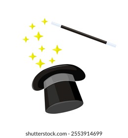 Magic Trick With Top Hat and Wand Cartoon Color Illustration Icon