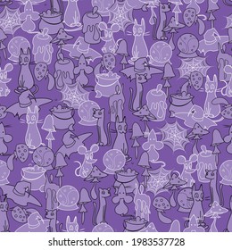 Magic tricks and spells purple seamless design