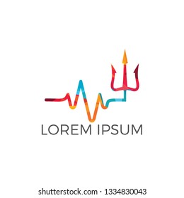 Magic trident and pulse logo and symbols template vector design. Heartbeat and trident vector design.