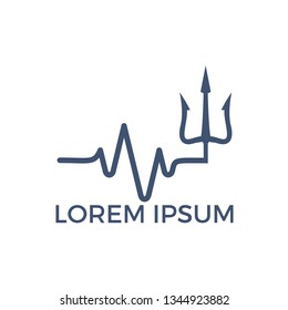 Magic trident and pulse logo and symbols template vector design. Heartbeat and trident vector design.