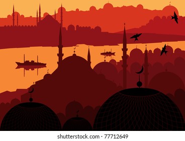 Magic Turkish city Istanbul landscape illustration