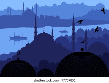 Magic Turkish city Istanbul landscape illustration