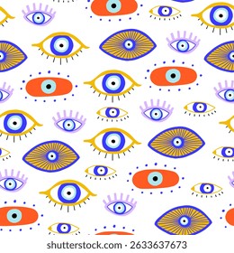Magic turkish evil eye seamless pattern. Greek magic astrology design. Vector background
