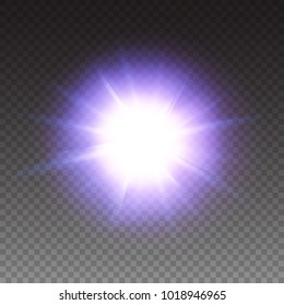 Magic ultra violet bright sun or shiny star isolated on transparent background. Light effect.  Modern element.  Without clipping mask. Vector illustration for your design.