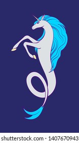 Magic underwater fish horse unicorn. Vector cartoon marine corn, under sea animal illustration, fantastic creature isolated on blue background.