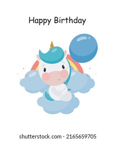 Magic Unicorn with balloon. Cartoon style. Vector illustration. For kids stuff, card, posters, banners, children books, printing on the pack, printing on clothes, fabric, wallpaper, textile or dishes.