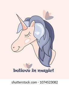 Magic unicorn card. Vector illustration
