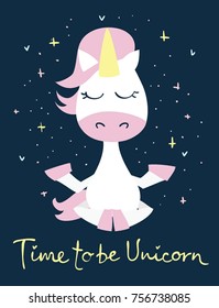 Magic unicorn cards. Vintage vector typography posters with hand drawn text  Time to be unicorn