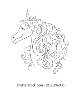Magic unicorn. Children's tale. Magic line art. Vector illustration