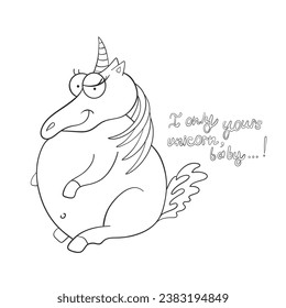El unicornio mágico. Cuento de niños. Arte de la línea mágica. Ilustración vectorial